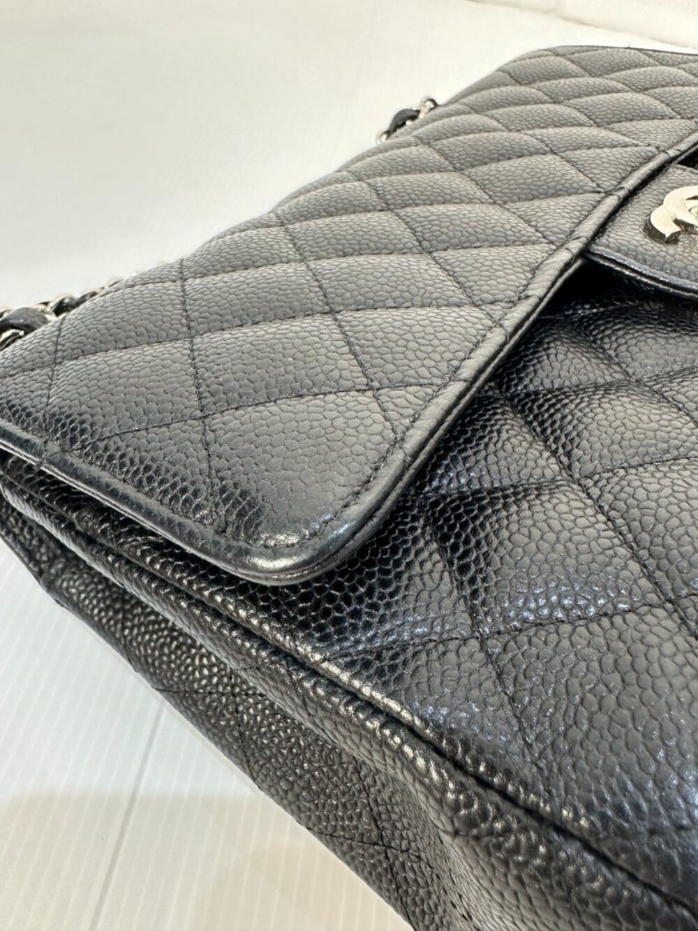 Authentic CHANEL Medium Classic Double Flap Bag Black Caviar Silver Hardware - Picture 13 of 16